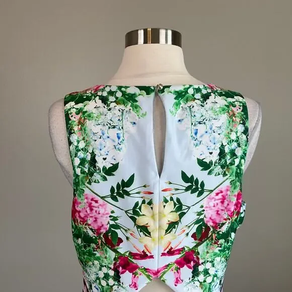 GUESS Floral Print Cutout Back Sleeveless Sheath Long Maxi Dress Blue Size 12 - Picture 7 of 9